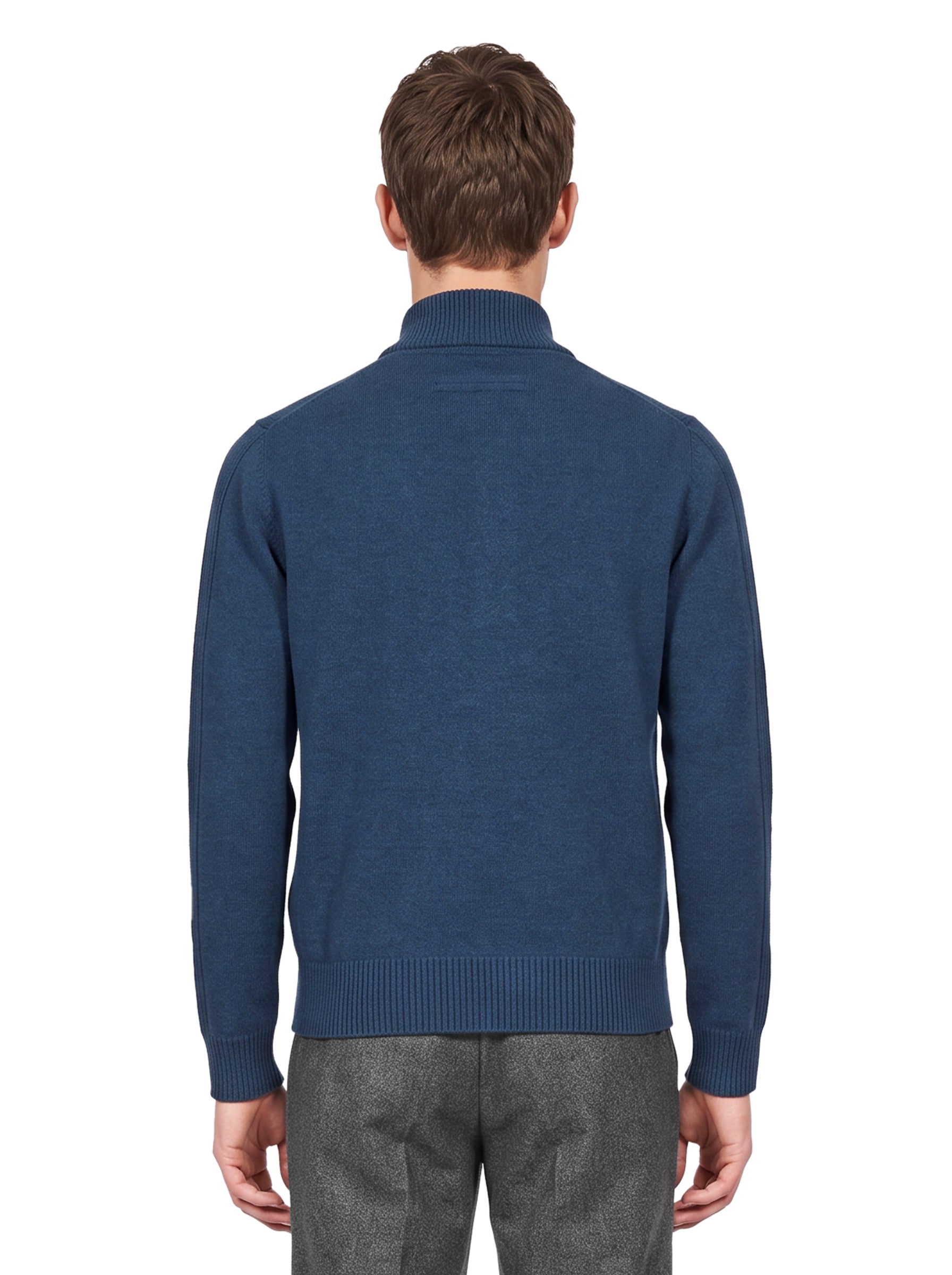 Maglione con colletto a polo in lana e cashmere in blu 