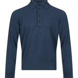 Maglione con colletto a polo in lana e cashmere in blu 