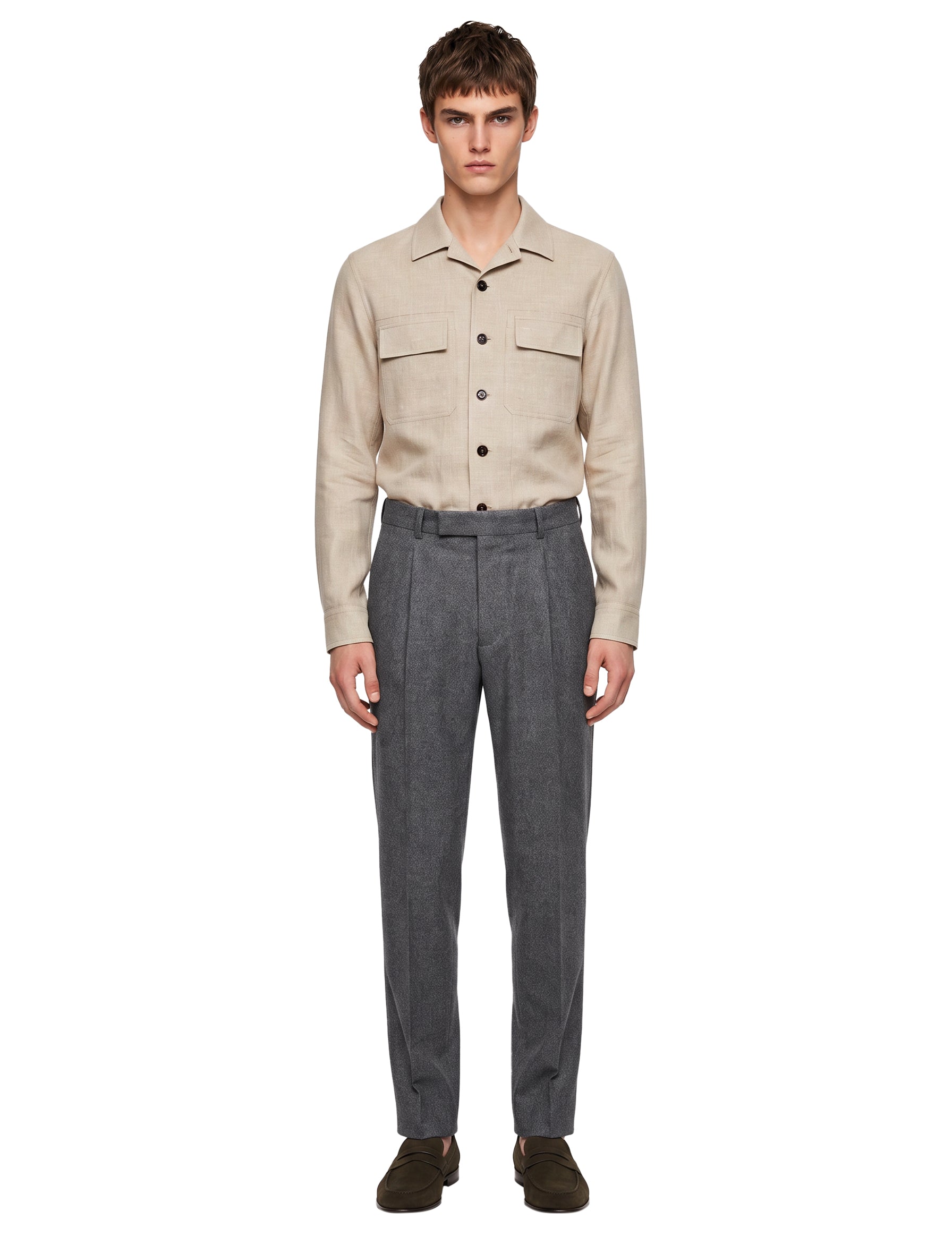 Pantaloni in lana a gamba dritta in grigio 