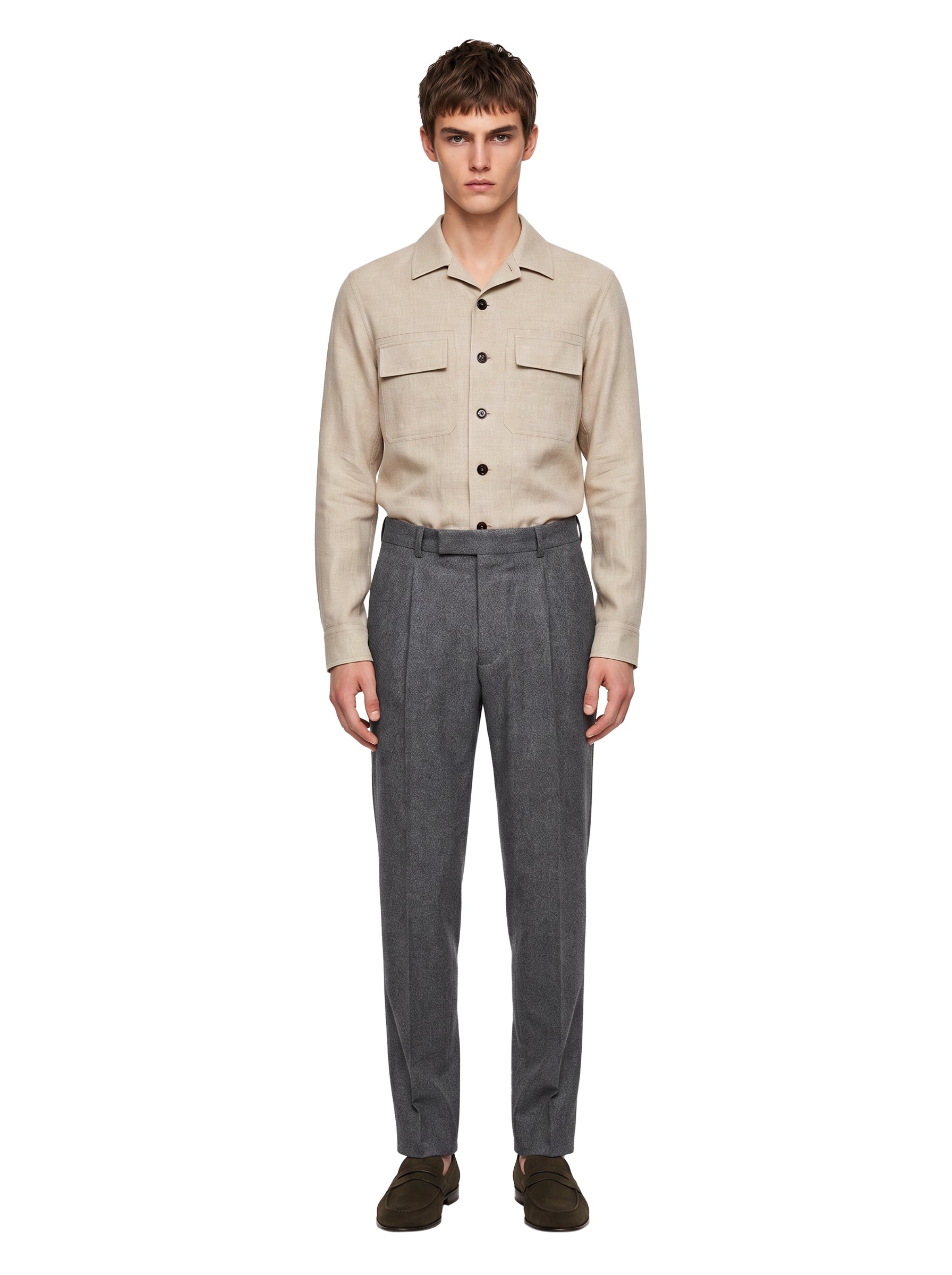 Pantaloni in lana a gamba dritta in grigio 