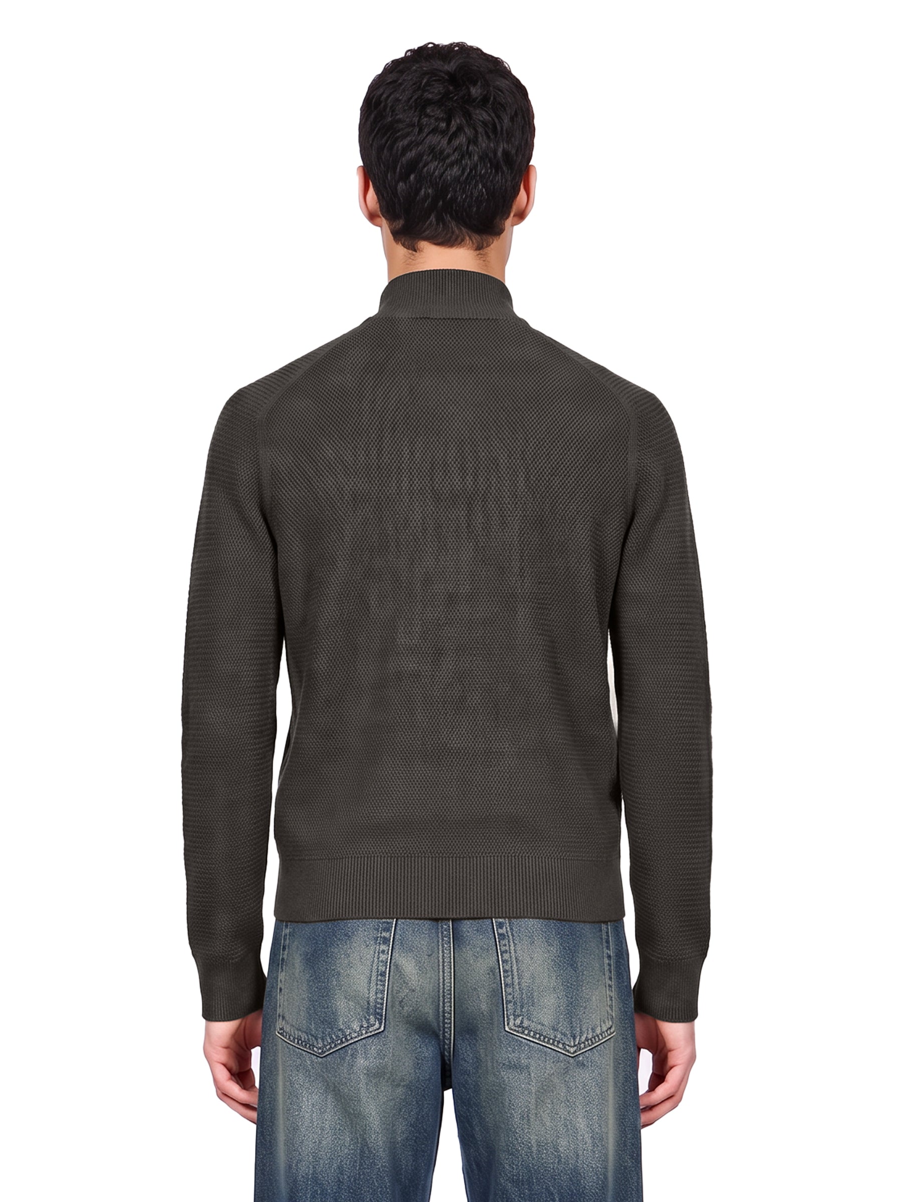 Cardigan a colo alto con zip in verde 