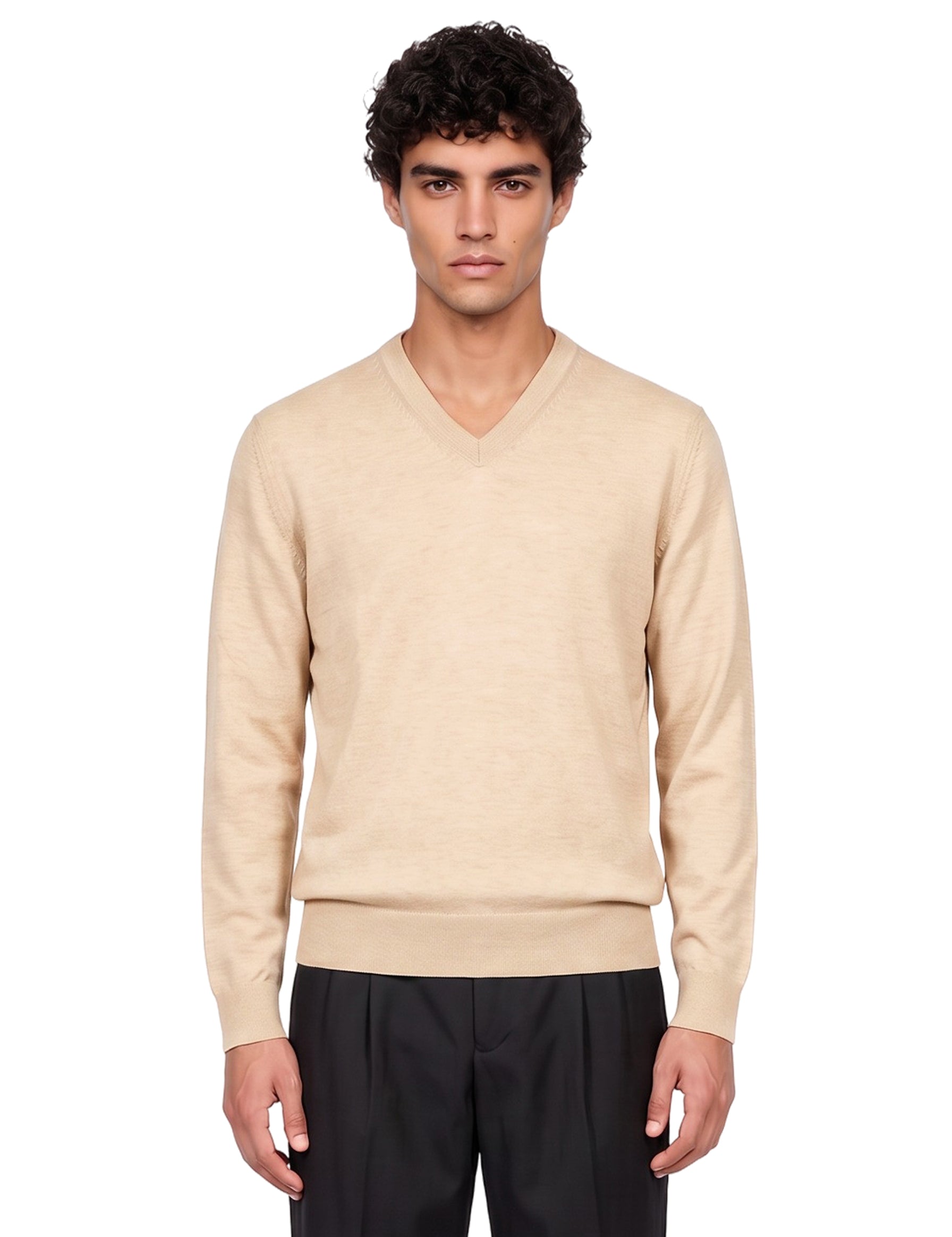 Maglione con scollo a V Oasi in beige 