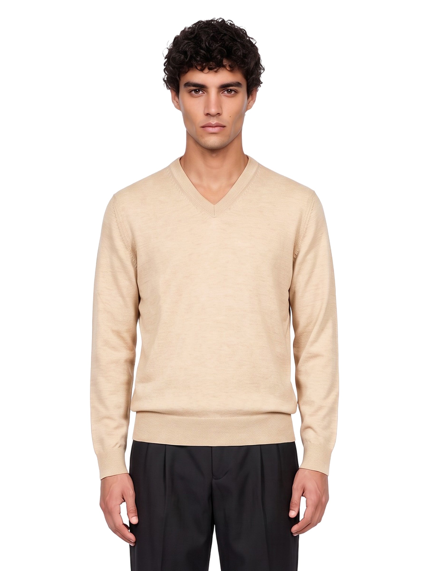 Maglione con scollo a V Oasi in beige 