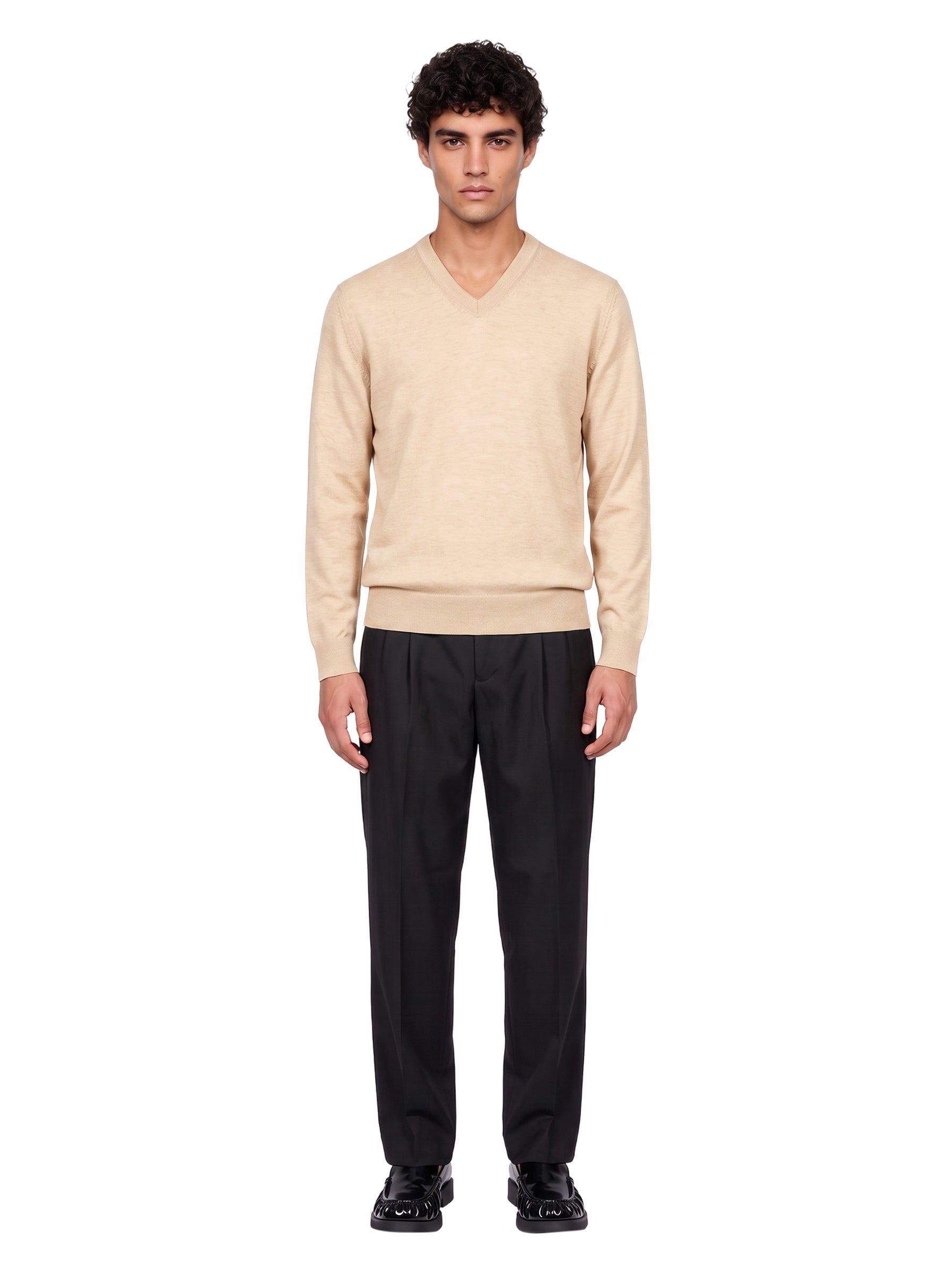 Maglione con scollo a V Oasi in beige 