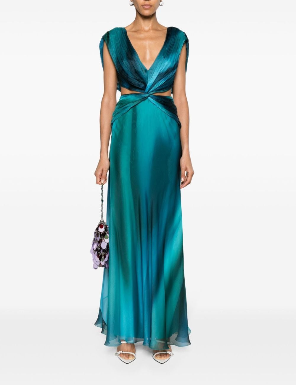 Abito da sera con cut-out in blu e verde - donna 