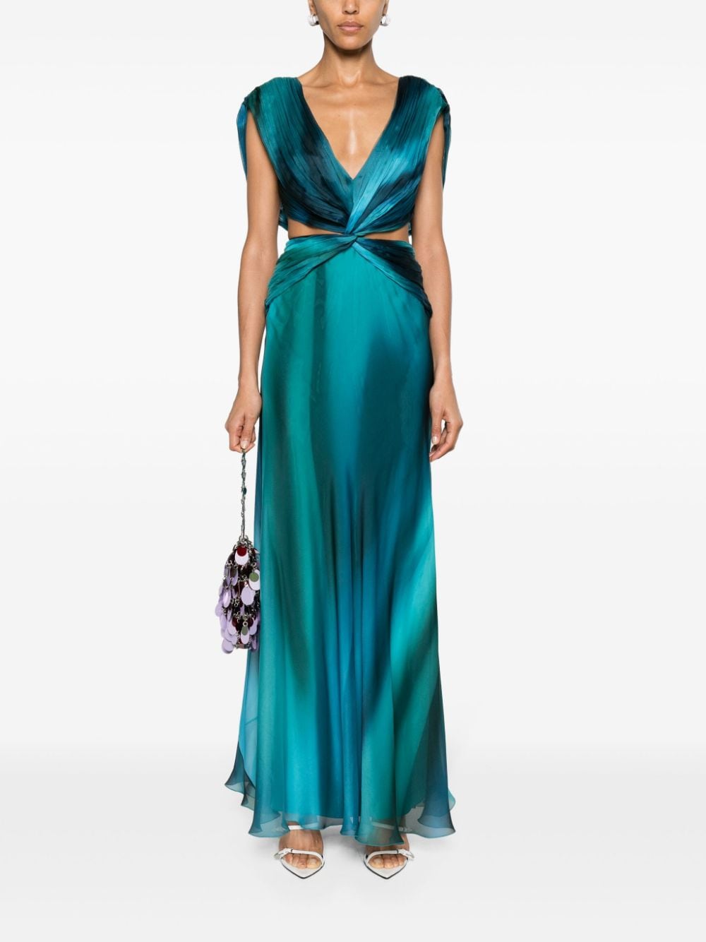 Abito da sera con cut-out in blu e verde - donna 