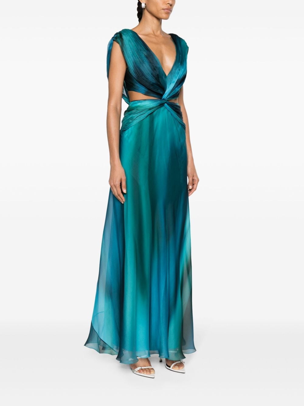 Abito da sera con cut-out in blu e verde - donna 