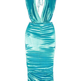 Abito midi con scollo profondo in blu - donna 