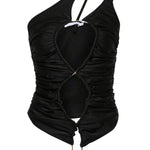 Top asimmetrico con cut-out in nero - donna 