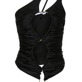 Top asimmetrico con cut-out in nero - donna 
