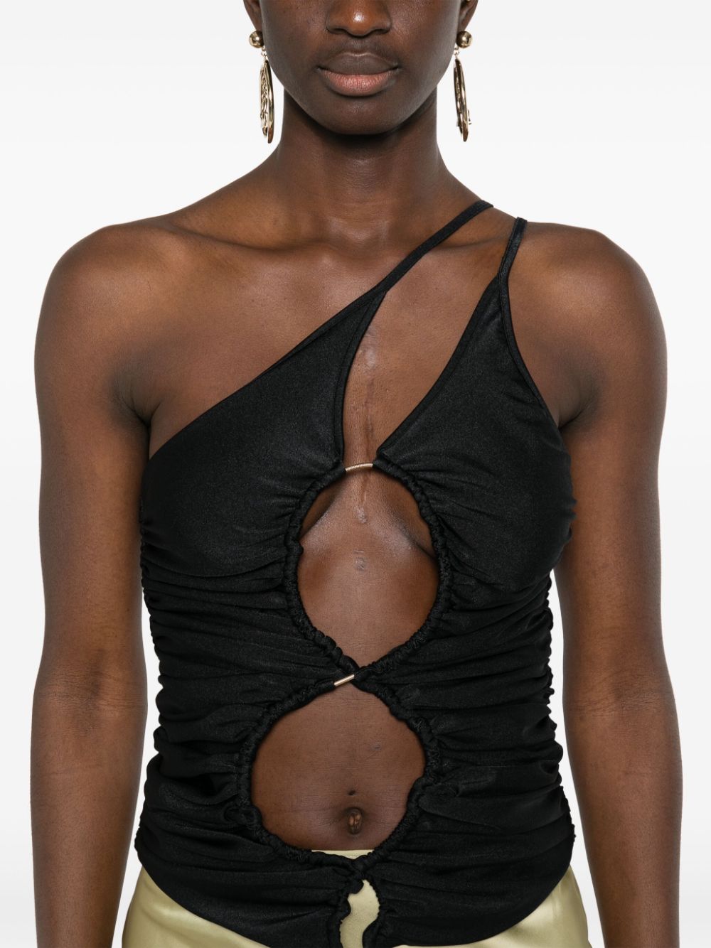 Top asimmetrico con cut-out in nero - donna 