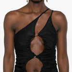 Top asimmetrico con cut-out in nero - donna 