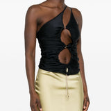Top asimmetrico con cut-out in nero - donna 