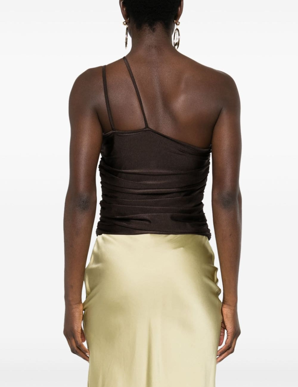 Top asimmetrico con cut-out in marrone - donna 