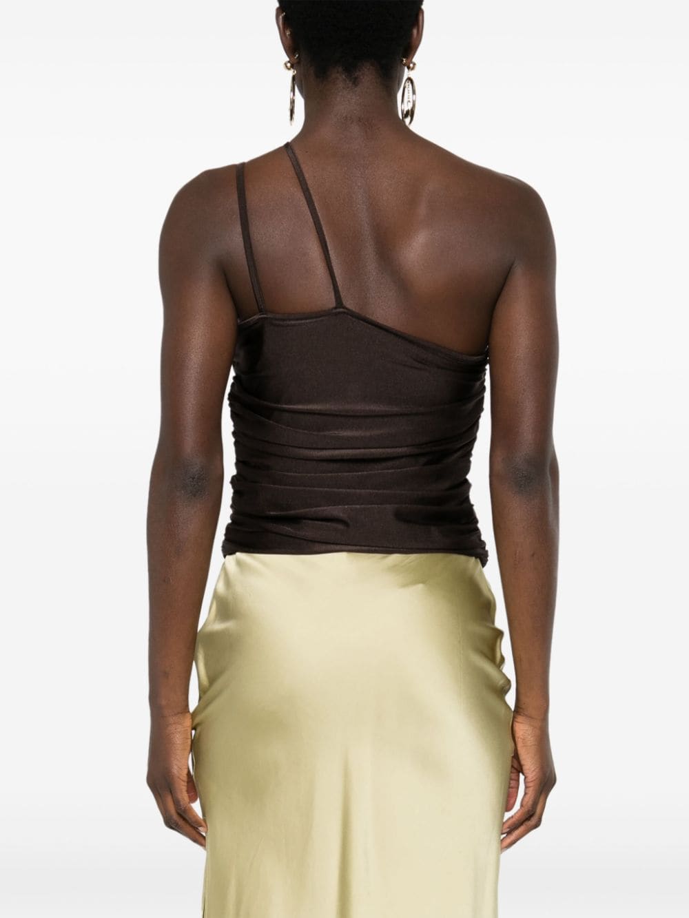 Top asimmetrico con cut-out in marrone - donna 