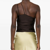 Top asimmetrico con cut-out in marrone - donna 