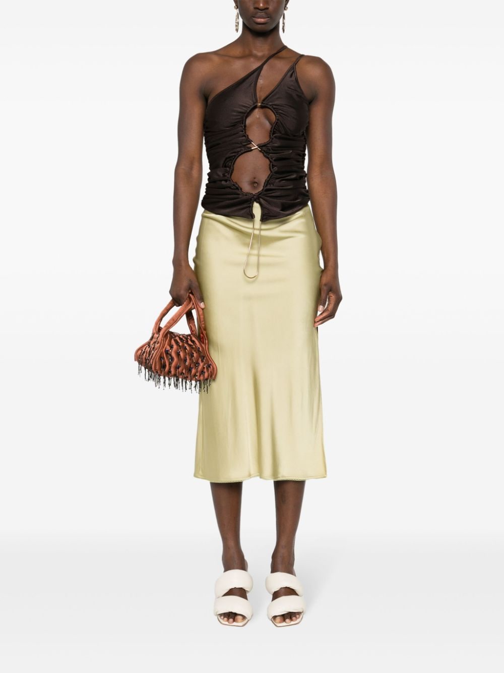 Top asimmetrico con cut-out in marrone - donna 