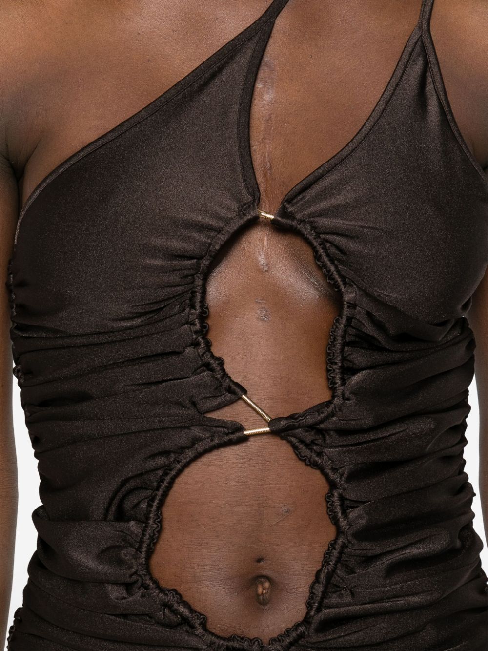Top asimmetrico con cut-out in marrone - donna 
