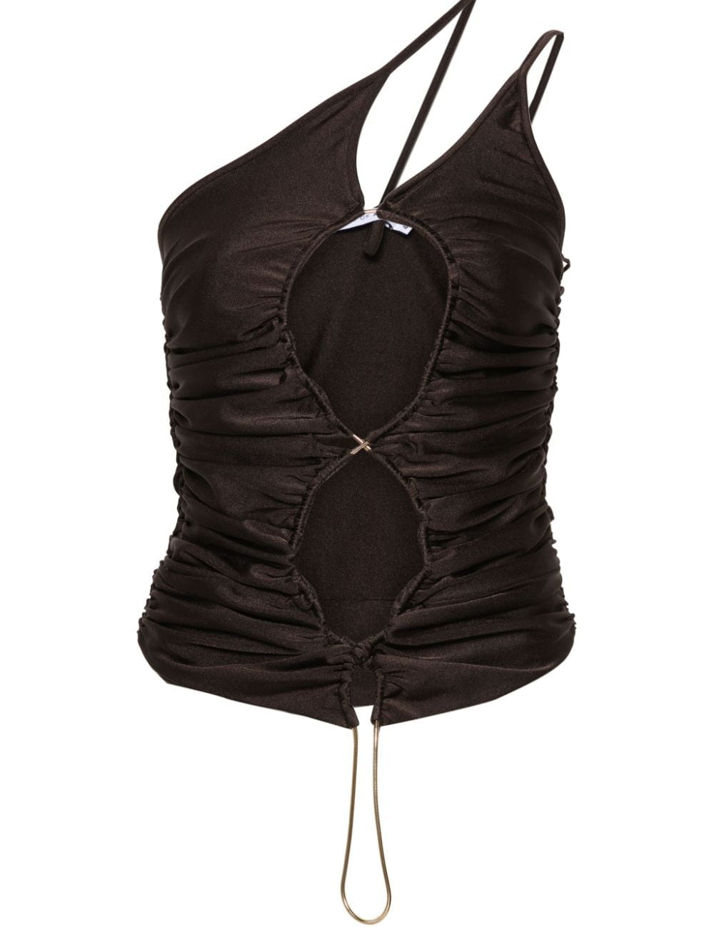 Top asimmetrico con cut-out in marrone - donna 