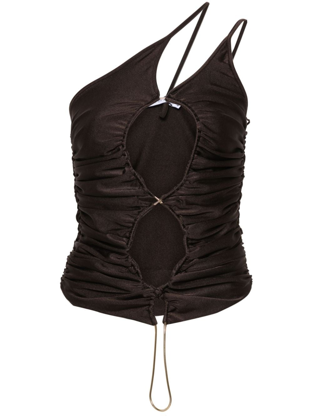 Top asimmetrico con cut-out in marrone - donna 
