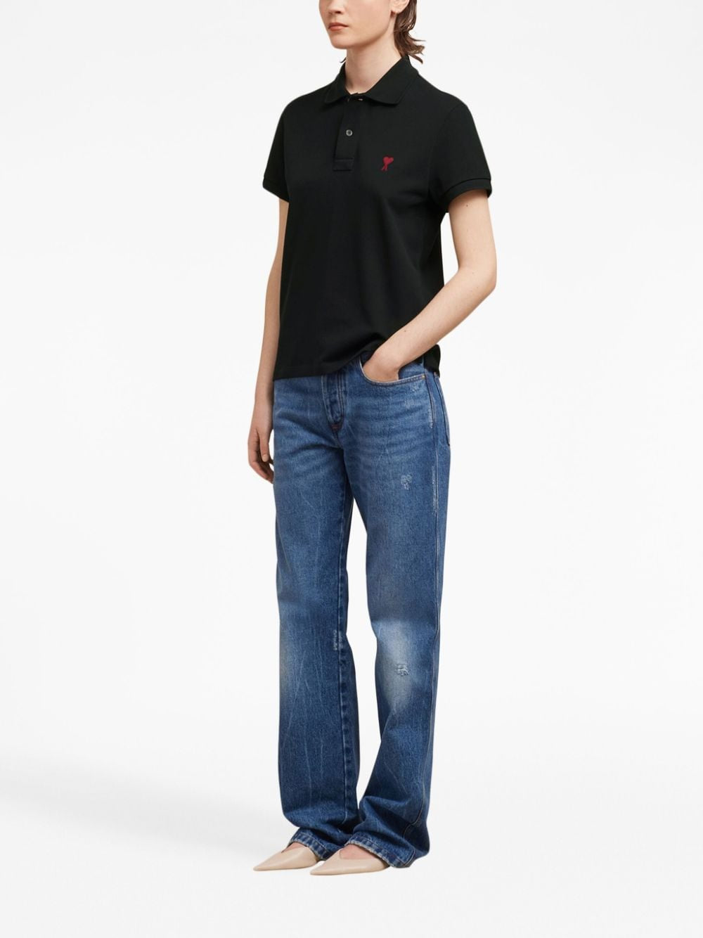 Polo con ricamo in nero - unisex 