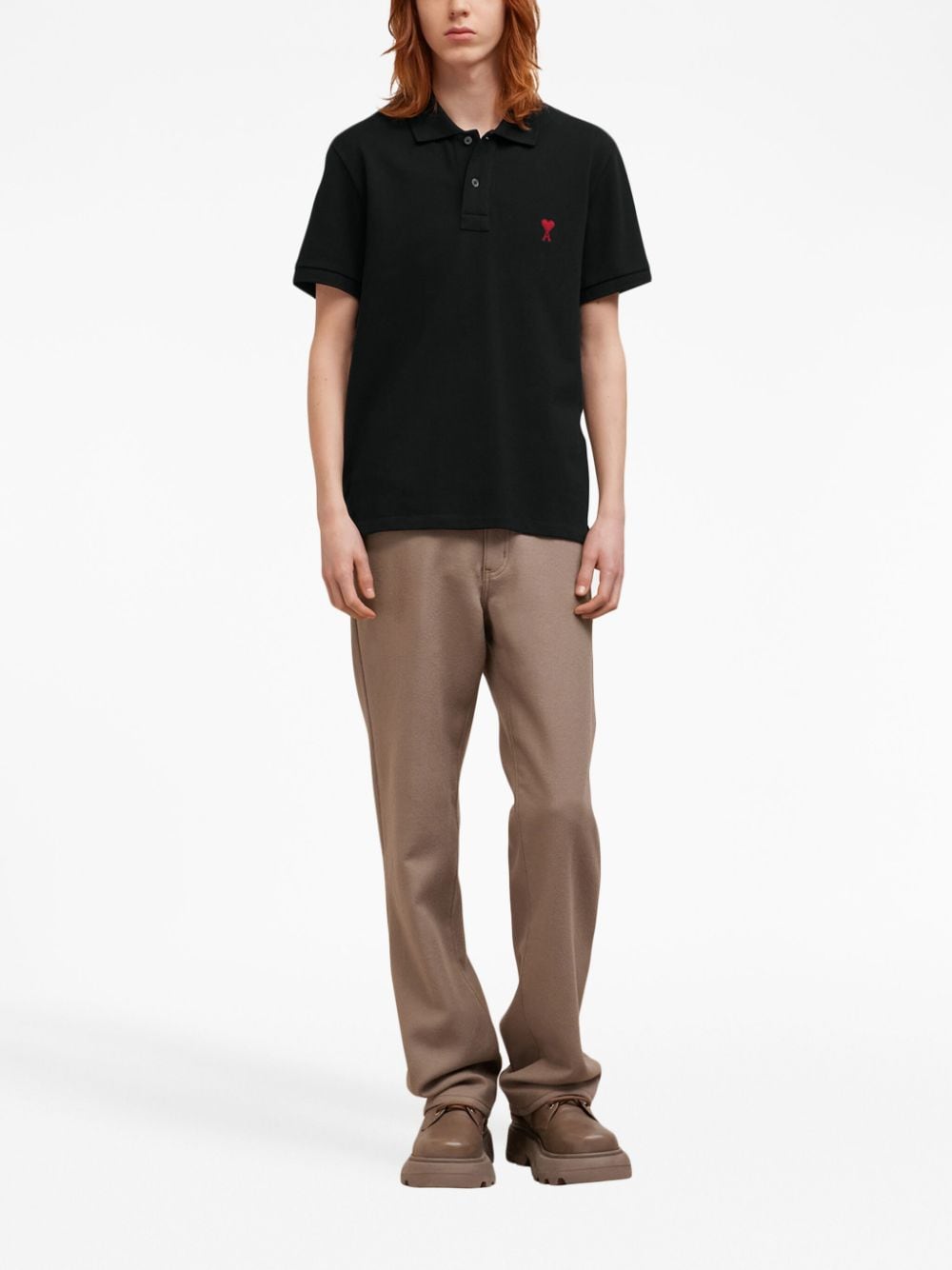 Polo con ricamo in nero - unisex 