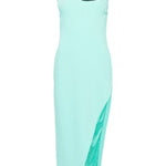 Abito midi in crêpe con dettagli applicati in azzurro - donna 
