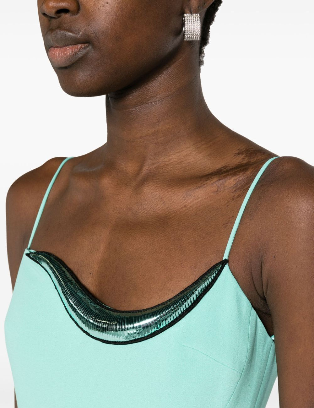 Abito midi in crêpe con dettagli applicati in azzurro - donna 