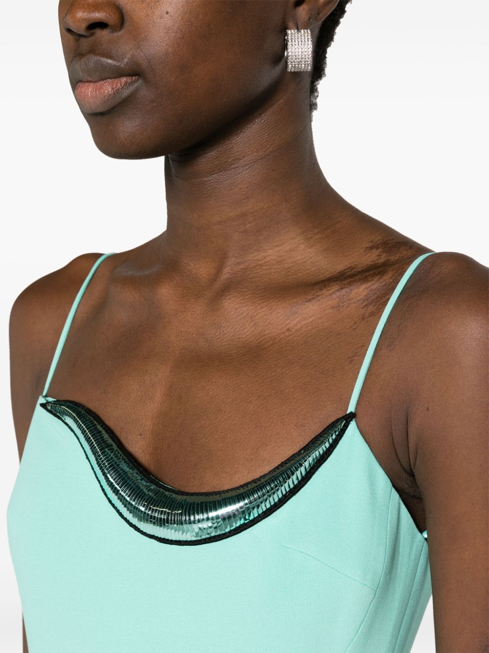 Abito midi in crêpe con dettagli applicati in azzurro - donna 