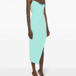 Abito midi in crêpe con dettagli applicati in azzurro - donna 