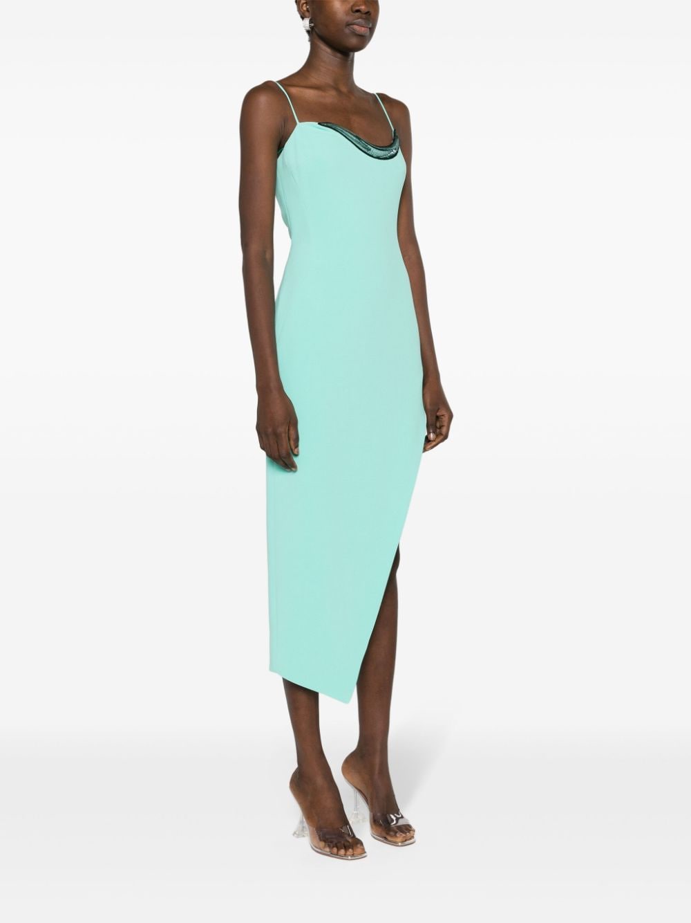 Abito midi in crêpe con dettagli applicati in azzurro - donna 