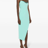 Abito midi in crêpe con dettagli applicati in azzurro - donna 