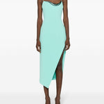 Abito midi in crêpe con dettagli applicati in azzurro - donna 