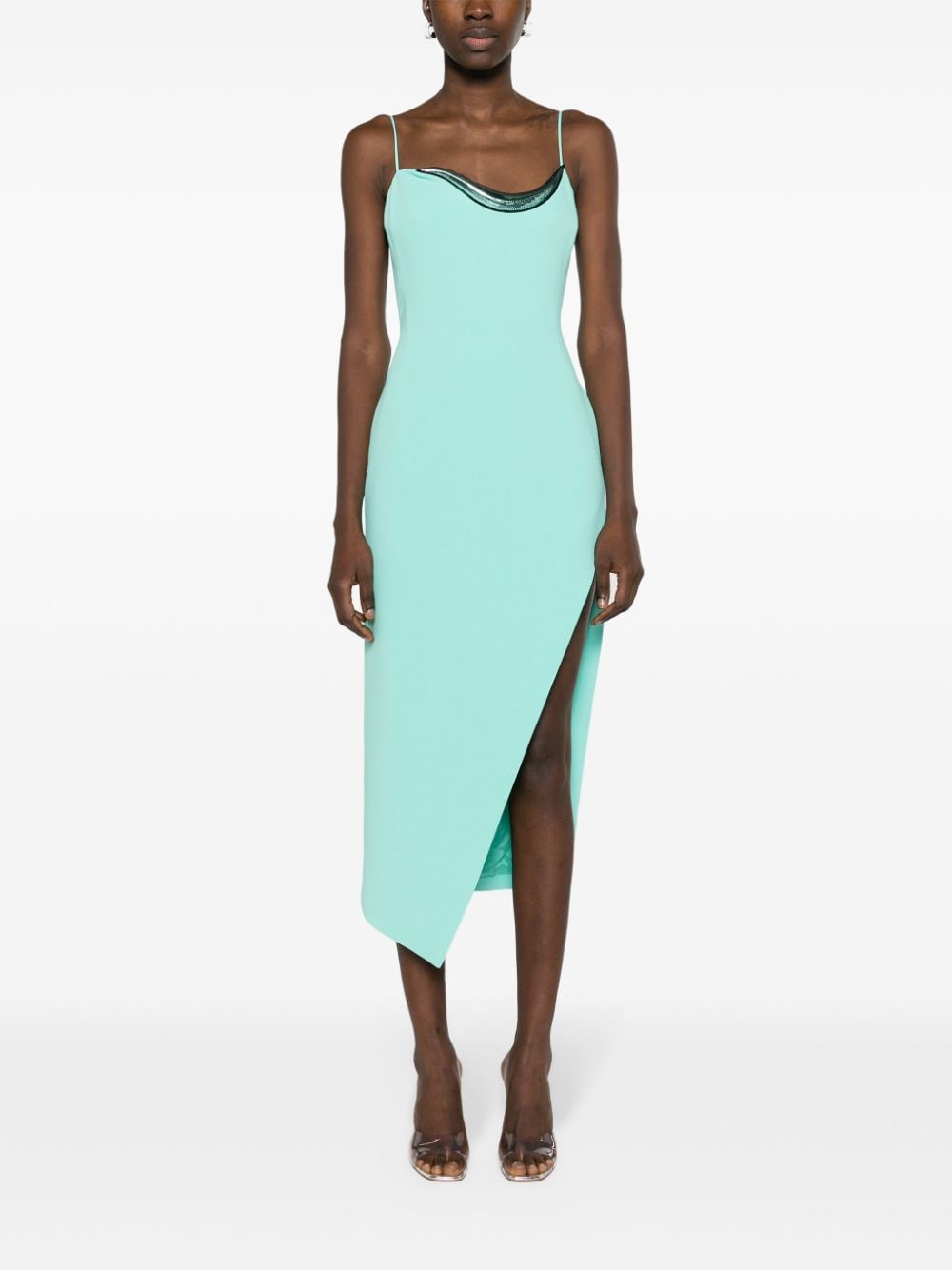 Abito midi in crêpe con dettagli applicati in azzurro - donna 