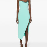 Abito midi in crêpe con dettagli applicati in azzurro - donna 