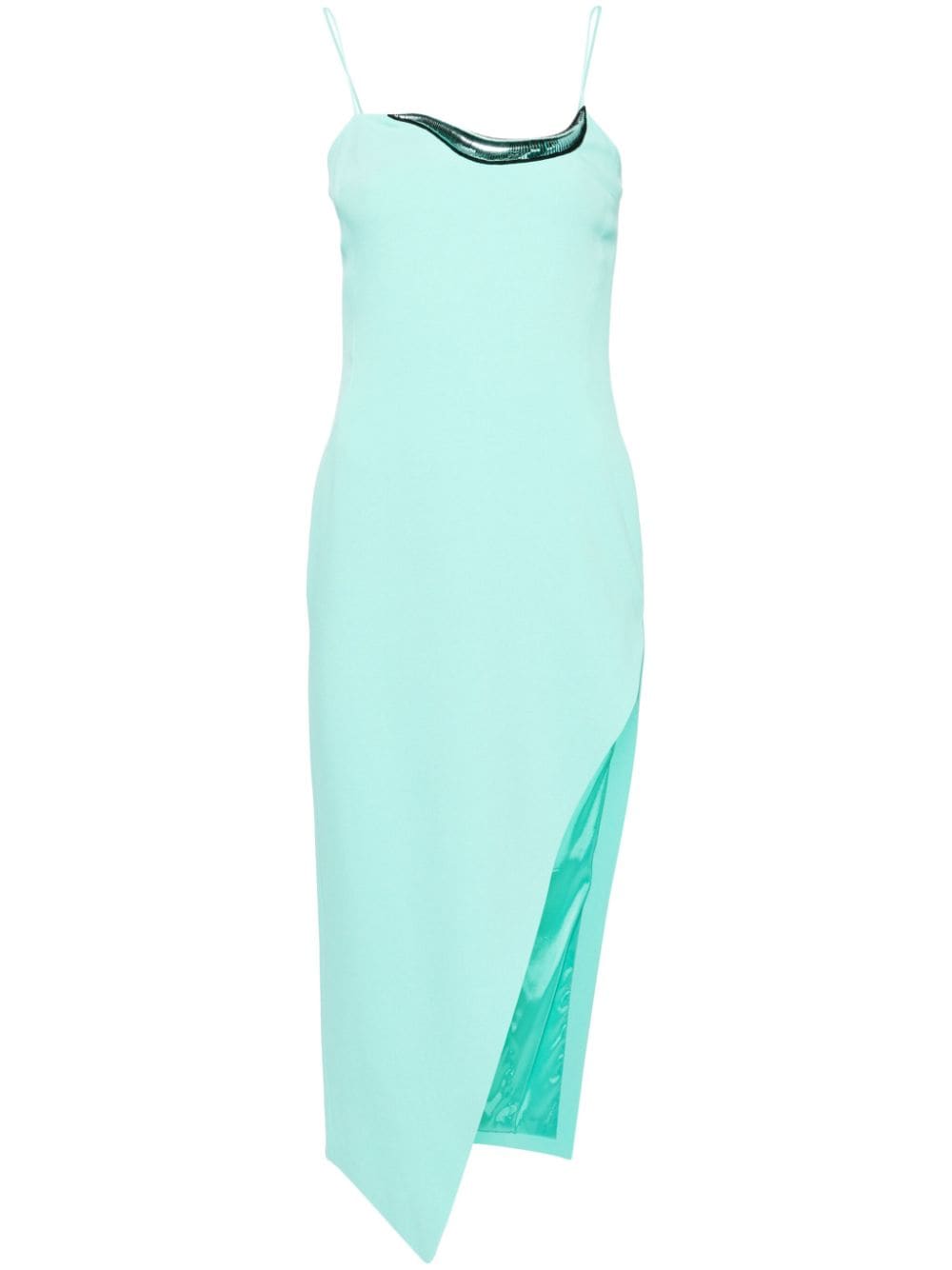 Abito midi in crêpe con dettagli applicati in azzurro - donna 