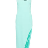 Abito midi in crêpe con dettagli applicati in azzurro - donna 
