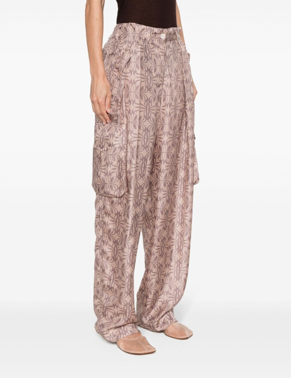 Pantaloni cargo con stampa astratta in rosa - donna 