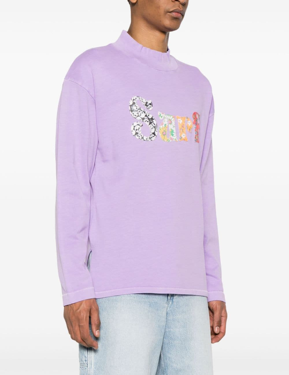 T-shirt con ricamo in viola - uomo 
