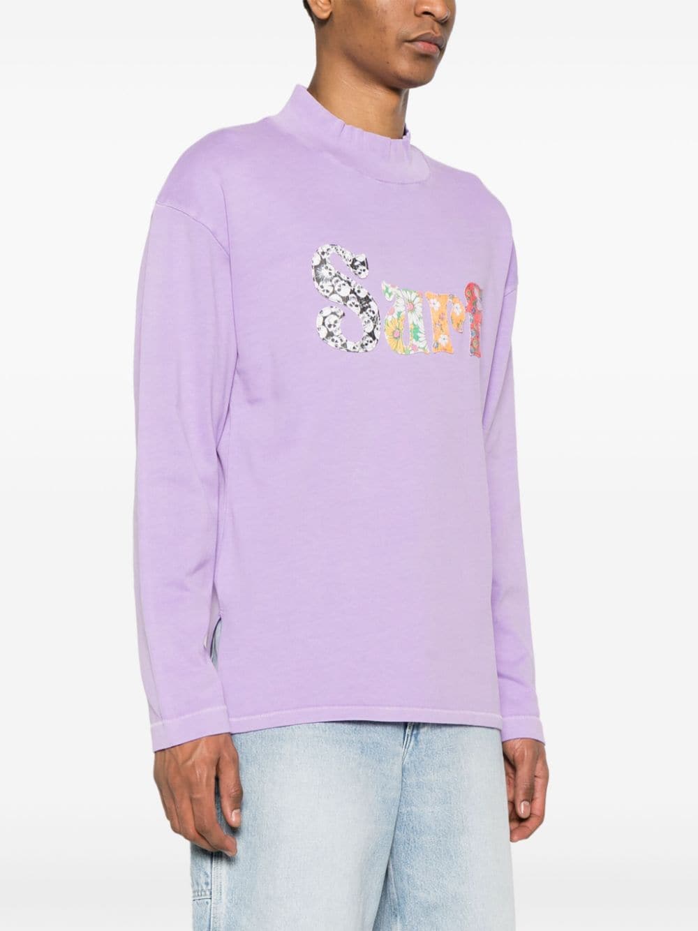 T-shirt con ricamo in viola - uomo 