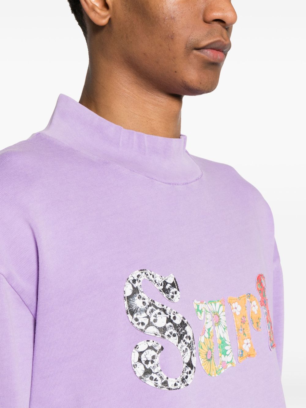 T-shirt con ricamo in viola - uomo 