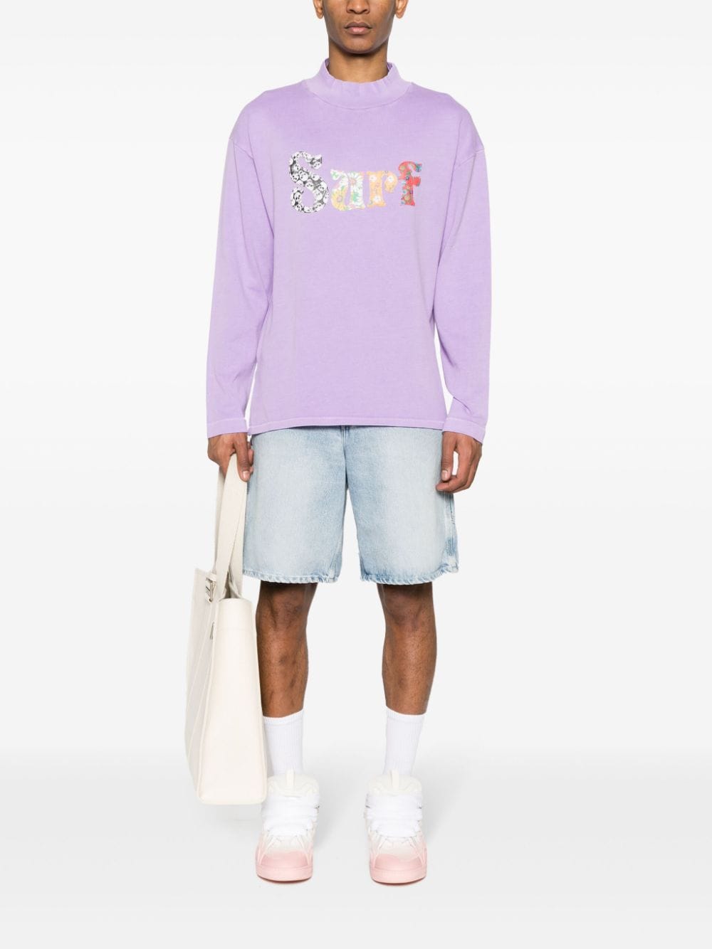 T-shirt con ricamo in viola - uomo 