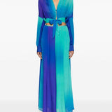 Gonna lunga plissettata con effetto sfumato in blu - donna 