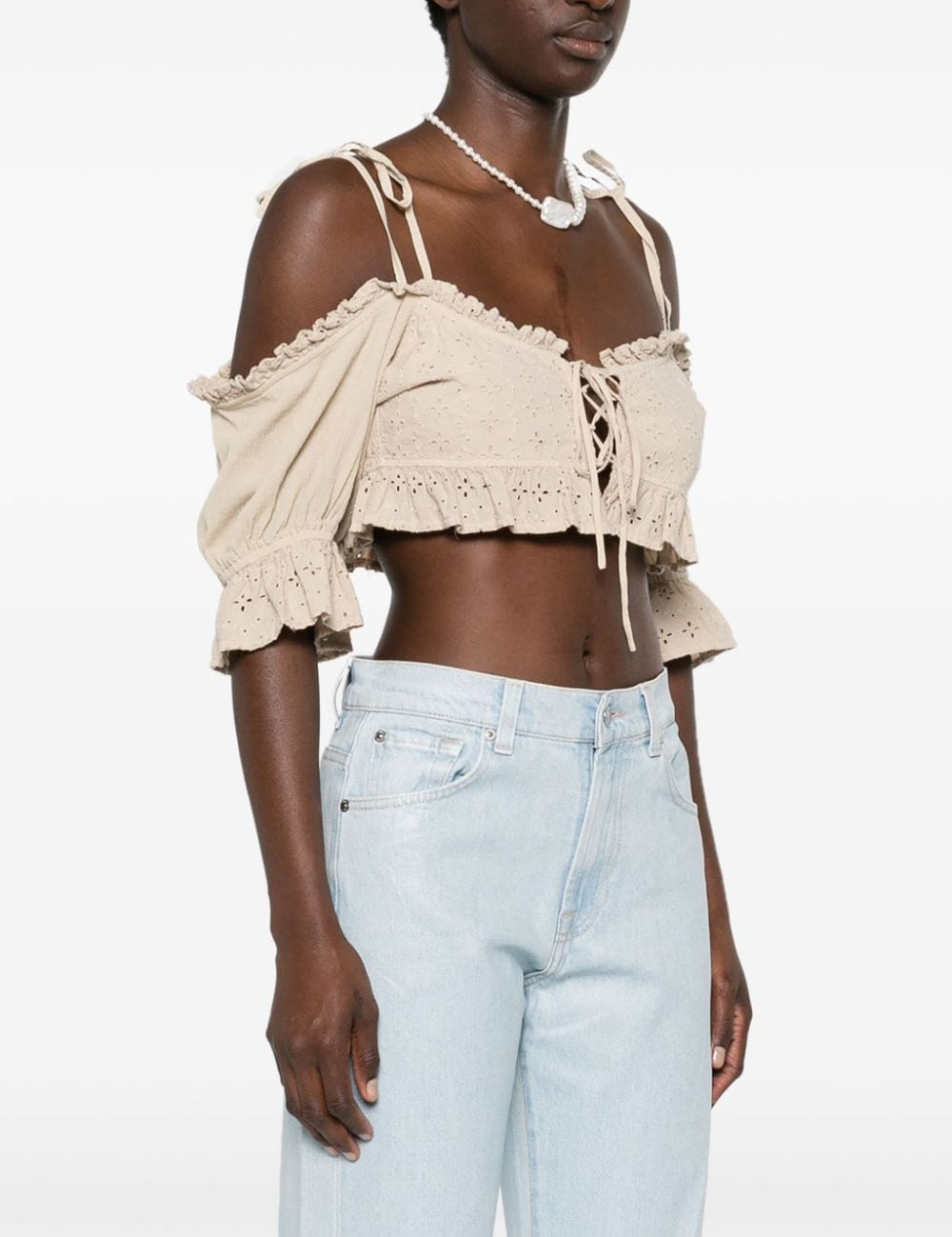 Top crop in pizzo sangallo in beige Guess USA - donna 