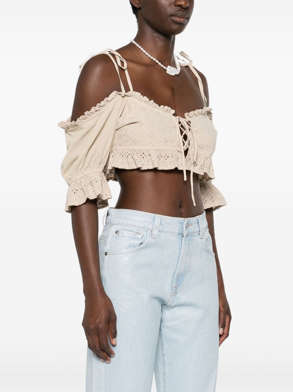 Top crop in pizzo sangallo in beige Guess USA - donna 