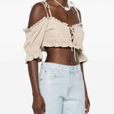 Top crop in pizzo sangallo in beige Guess USA - donna 