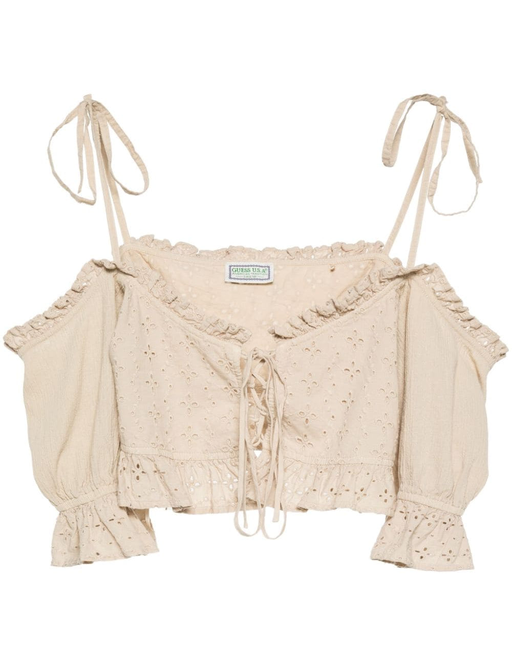 Top crop in pizzo sangallo in beige Guess USA - donna 