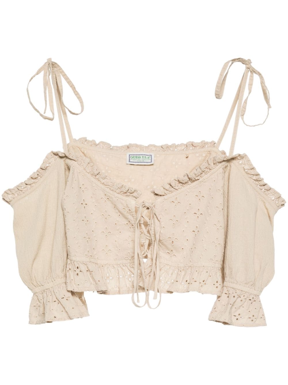 Top crop in pizzo sangallo in beige Guess USA - donna 