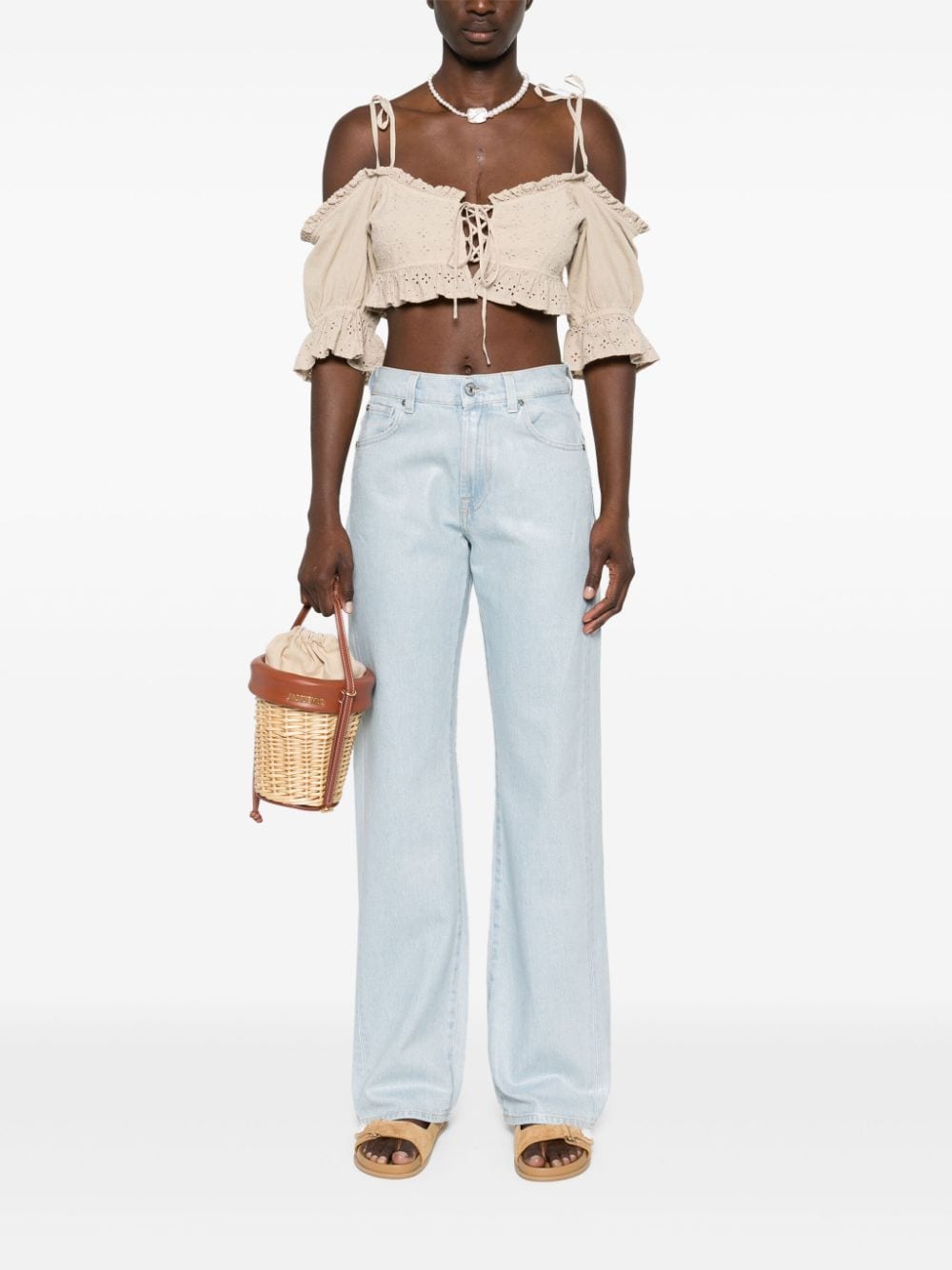 Top crop in pizzo sangallo in beige Guess USA - donna 