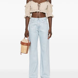 Top crop in pizzo sangallo in beige Guess USA - donna 